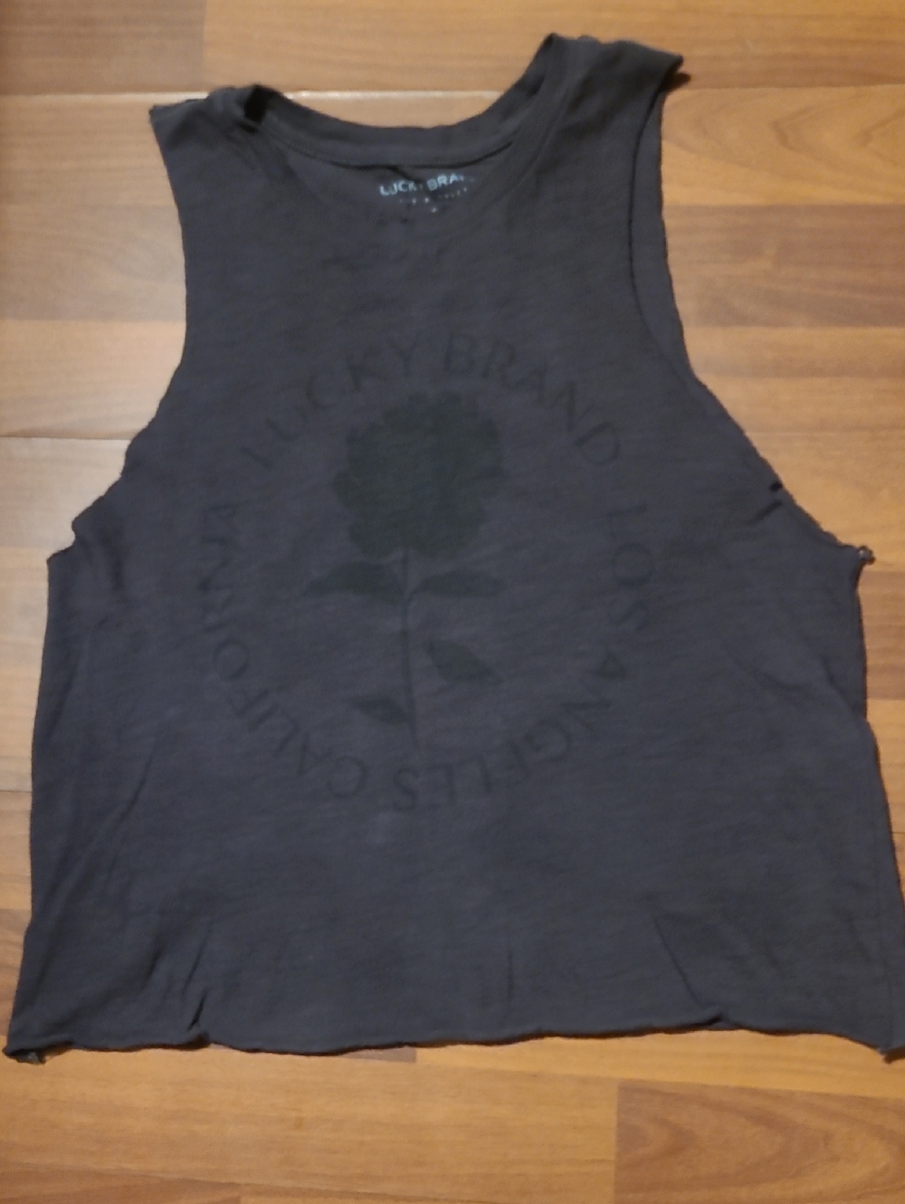 Lucky Brand Purple Ish Grey Graphic Muscle Tank with Floral Logo